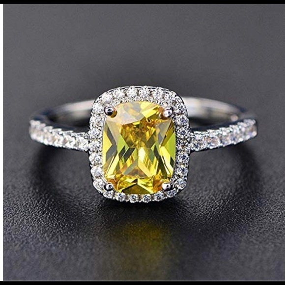 Jewelry - 925 SS Princess Cut Cubic Zirconia Citrine Ring